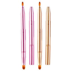 Bremorou Retractable Lip Brush 2 Pack Double-Ended Lip Brushes Lip Brush With Cap Lip Makeup Brushes Lipstick Brush Applicator Travel For Lipstick Lip Gloss Include Lid (Gold,Pink)