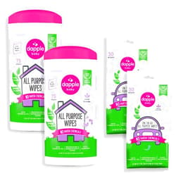 Dapple All Purpose Wipes by Dapple Baby, Hypoallergenic Cleaning Wipes Powered by Plants, Hint of Lavender, 75 Count Canister (Pack of 2) + 30 Count (Pack of 2)