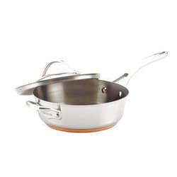 Anolon Novelle Copper Stainless Steel Saute Pan / Frying Pan / Fry Pan with Lid and Helper Handle - 3 Quart, Silver