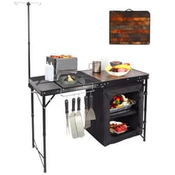 REDCAMP Portable Camping Kitchen Table, 4ft Folding Camping Grill Table with Storage Organizer and Telescoping Light Stand, Outdoor Cooking Station for BBQ, Party and Picnic