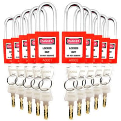 SAFBY 10 Keyed Different Lockout Tagout Lock - Loto Safe Padlocks for Lock Out Tag Out Stations and Devices (Red, Key Different)