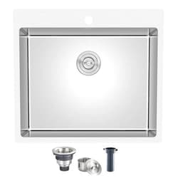 MENATT 25x22 Inch Drop-In Single Bowl Stainless Steel Topmount Sink, Brushed