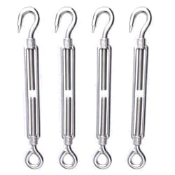 XIND ELE. LordHardware Stainless Steel 3/8'' Large M10 Turnbuckles Hook to Eye, Heavy Duty Adjustable Tensioner Shade Sail Hardware for Tightening up Metal Cable Wire, Set of 4
