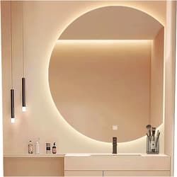 LHIUGE Bathroom mirror, wall-mounted bathroom mirror with touch switch, semi-circular LED illuminated decorative mirror, illuminated vanity mirror, bathroom hanging mirror, bathroom wall mirror, vanity wall