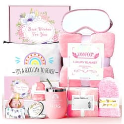 VANNPOOY Best Friend Birthday Gifts for Women Friendship, Get Well Soon Gift Basket, Spa Self Care Package Kit, Feel Better Gift Set, Anniversary Retirement Thinking of You Gift Box for Mom Sister Wife, Pink