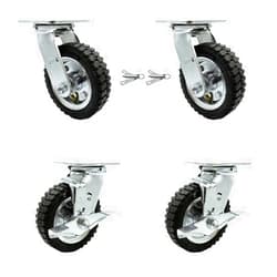 Service Caster 6 Inch Swivel Pneumatic Casters Set of 4 - Black Rubber Wheels - Includes 2 Swivel with Bolt on Swivel Locks and 2 Swivel with Brakes-Heavy Duty Casters-1,000 lbs. Total Capacity- Service Caster Brand