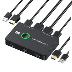 ULXUUUN KVM Switch, USB and HDMI KVM Switches for 2 Computers Sharing Mouse Keyboard Printer to One HD Monitor, Supports 4K@60 Hz, 2 HDMI Cables and 2 USB Cables Included
