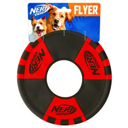 Nerf Dog Trackshot Toss and Tug Ring Dog Toy, Lightweight, Durable and Water Resistant, 9 Inches, for Medium/Large Breeds, Single Unit, Red/Black