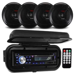 Pyle Wireless Bluetooth Marine Audio Stereo - Kit w/ Single DIN Universal Size Radio Receiver, Hands-Free Calling, 6.5