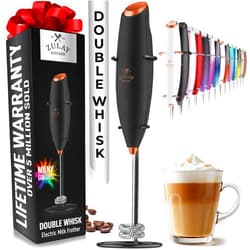 Zulay Kitchen Zulay Double Whisk Milk Frother Handheld Mixer - High Powered Frother For Coffee With Improved Motor - Milk Frother Electric Whisk Drink Mixer For Cappuccino, Frappe, Matcha, Twin Whisk - Black/Copper
