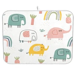 QUGRL Cartoon Animals Baby Pattern Dish Drying Mat 16x18 for Kitchen Counter Decor Cute Elephant Fast Absorbent Tableware Dishes Pad Baby Bottle Rack Drainer Mats Heat Resistant Kitchen Accessories