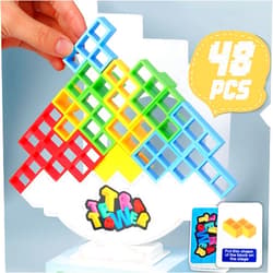 ALKISTA 48 Pcs Tetra Tower Balance Stacking Blocks Game, Board Games for 2 Players+ Family Games, Parties, Travel, Kids & Adults Team Building Blocks Toy