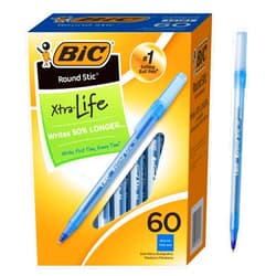 BIC Round Stic Xtra Life Ballpoint Pens, Medium Point (1.0mm), Blue, Flexible Round Barrel For Writing Comfort, 60-Count