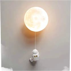 Generic LED Moon Wall Light Kids Room Nursery Astronaut Wall Sconce Nordic Modern Kids Wall Lamp Hardwired Bedroom Wall Lighting Fixture for Children Bedside Girl Boy Room Hallway Office (15cm)