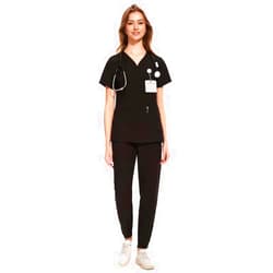 COZYFIT Medical Scrubs for Women Set - Curved V-Neck Scrub Top & Jogger Pants with 8 Pockets