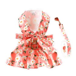 BAEJMJK Dog Dress Bowknot Harness Leash Set for Small Dogs Cats Daisy Floral Girl Dog Dresses Cute Puppy Princess Clothes Pet Doggy Outfits Spring Summer Breathable Dresses(Pink,Large)