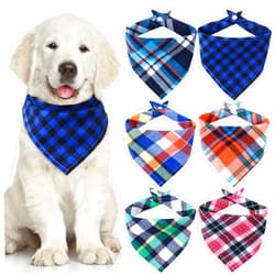 Honoson 6 Pieces Triangle Dog Bandana Dog Scarf Plaid Printing Adjustable Bibs Scarf Washable Square Kerchief Bandana Set for Small to Large Puppy Cat(16.1 Inch,Classic Button Style)