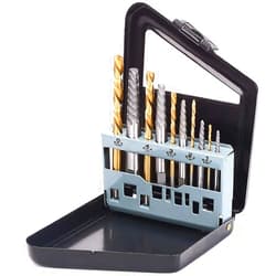 SEDY 10-Piece High-Speed Steel Screw Extractor & Drill Bit Set - Spiral Flute Broken Bolt Remover, Easily Remove Stripped or Damaged Screws, Left-Hand Drill-Bit - Complete Set with Metal Index Case