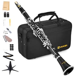 Vangoa Bb Clarinet, B Flat Beginner Student Clarinet Bb Nickel-Plated for School Band Orchestra adult kid with Hard Case, Stand, Cleaning Kit, Barrels, Gloves, Strap, Pads, Reeds