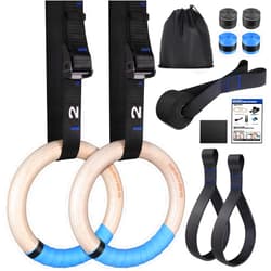 RENRANRING Gymnastic Rings Wooden Gym Rings 1.25'' Exercise Rings with Quick Adjust Numbered Straps, Olympic Rings for Home Gym Training, Workout, Calisthenics, Pull Up