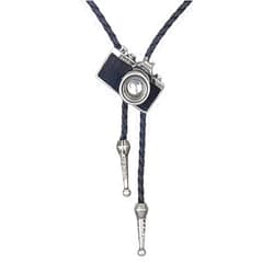 LIANCHI Western Camera Black Bolo Tie for Men and Women,Native American Leather Bolo Tie String