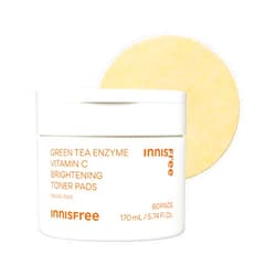 innisfree Green Tea Enzyme Vitamin C Brightening Toner Pads, Korean Face Toner Pads for Glow and Dark Spots