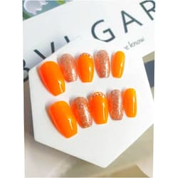 FADOORA Handmade Press On Nails Short Ballerina Hot Orange Nails Press Ons Salon Quality Reusable 10PCS (S)