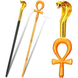 Sumind 2 Pcs Halloween Egyptian Staff Gold Ankh Snake Cobra Cane Egyptian Walking Stick Pharaoh Staff Prop for Adult Costume Accessory Women Men King Queen Cosplay