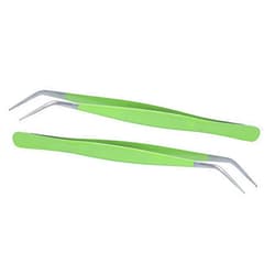 HADIZ Stainless Steel Garden Tweezer Two Piece Set with Curved Tip Tweezers for Cactus and Succulents Gardening(Curved)