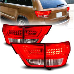 AmeriLite for 2011-2013 Jeep Grand Cherokee WK2 LED Tube Red Replacement Tail Lights Assembly Set - Passenger and Driver Side