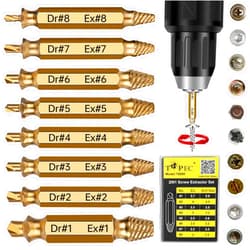 Topec Damaged Screw Extractor Set 8Pcs, HSS 4341 Easy Out Screw Extractor Set, Stripped Screw Extractor for Easy Removal of Stripped, Rusty, Broken Hardware (Gold)