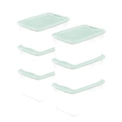 Sterilite 6 Pack Latching Box, Clear Plastic Stackable Storage Bin with Lid, 64 Quart, Mindful Mint