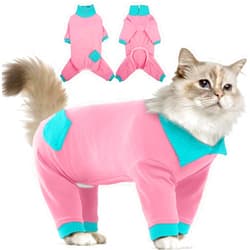 T'CHAQUE Sticky Hair Cat Clothes, Professional Recovery Suit for Cats, Anti-Shedding Shirt Outfit, Soft Pajamas for Kittens, Post-Surgery Onesie for Male & Female Cats