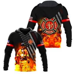 Generic Vybonz Personalized Firefighter Hoodie Zip Custom Name Fire Man Firefighter Gift Sweatshirt 3D Unisex Shirt for Men Women