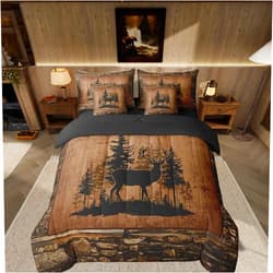 Feelyou Deer Comforter Set with Sheets - Queen Size 7 Piece Kids Rustic Hunting Bedding Set - Cabin Lodge Deer Bed in a Bag - Farmhouse Nature Wildlife Antlers Brown Bed Set