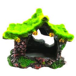IBWell Aquarium Decoration House Resin Hollow Hideout House, Fish Tank Accessories Cave Ornament Tank Small Fish Hideaway with Moss