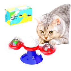 YASUOA Interactive Windmill Cat Toy - Multi-Colored LED Light Catnip Toy with Suction Cup - Funny Kitten Toys for Indoor Cats - Cat Chew Exercise Toy (White)