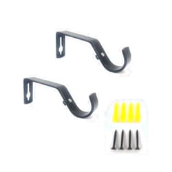 Htai Curtain Rod Bracket Set of 2，Curtain Rod Hooks，Single Decorative Rod Brackets Hanger Fit for 1 Inch Curtain Rod （Black）
