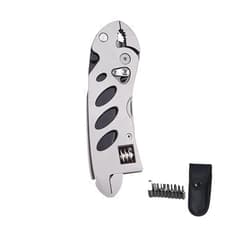 ZOVEDAIUG Multitool Wrench With 7 Tools/Pliers/Wire Cutter/Flat Screwdriver/Phillips Screwdriver, Portable Adjustable Pocket Multitool Wrench Plier Folding Multipurpose Tool (Silver)