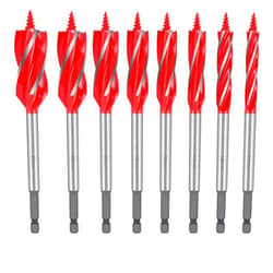 Dualshine 8Pcs Auger Drill Bit for Wood Set 4 Flute Cut Drilling Tool with Quick Change Hex Shank High Carbon Steel Wood Drill Bit in All Types of Wood（9/23, 9/19, 5/9, 7/11, 5/7, 11/14, 13/15, 63/64 inches）