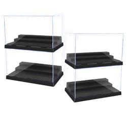 Pokiiulk 4 Pack Display Case for Minifigure Action Figures Blocks,2 Pack of Clear Acrylic Minifigure Display Case Box Storage with 3 Movable Steps Gifts for Kids Adults (Black)