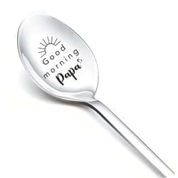 RFTWXHPN Gift Spoon for Papa from Grandkids Grandchildren Fun Good Morning Papa Spoons for Grandpa Papa Coffee Lover Gifts for Grandfather Granddaddy Fathers Day Gift Engraved Spoon