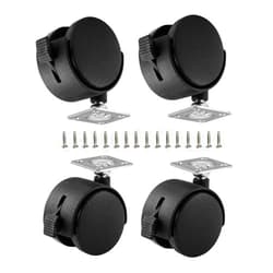ShineIn Black Plastic 2 inch Plate Casters with Brakes 360 Degree Rotation Wheels Set of 4 with 16 Screw