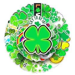 Qaxrocyn Green Four-Leaf Clover Stickers for Boys Girls Teens Kids, Waterproof Vinyl Stickers for Laptop Hydroflasks Luggage Cup Phone Water Bottles Notebook Tablet Car Bike,Cartoon Decals Pack[Clover-50Pcs]