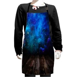 Ambesonne Galaxy Apron, Outer Space View from Rustic Wooden Deck Blue Nebula Star Night, Small Apron Bib with Adjustable Ties for Baking Painting, Small Size, Purple Blue Brown