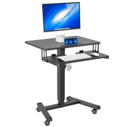 BONTEC Mobile Standing Desk with Keyboard Tray, Mobile Podium, Computer Workstation Up to 33Lbs, Laptop Sit or Stand Desk on Wheels, Height Adjustable Stand Up Table for Living Room, Bedroom, Office