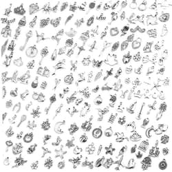 Acejoz 200Pcs Silver Charms for Jewelry Making and Bracelets, Wholesale Bulk Assorted Jewelry Making Charms Mixed Tibetan Earring Charms for DIY Necklace Bracelet Jewelry Making and Crafting