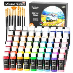 Shuttle Art 54 Colors Acrylic Paint, Shuttle Art Acrylic Paint set with 12 Paint Brushes, 2oz/60ml Bottles, Rich Pigmented, Water Proof, Premium Paints for Artists, Beginners and Kids on Canvas Rocks Wood Ceramic