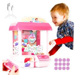 Swity Home Kids Mini Claw Machine Toys with 12 Dolls, Intelligent System with Music & Lighting, Remote Removable Control, Automatic or Manual Dual Mode, Arcade Game Grabber Machine for Children