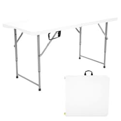FDW 4 Foot Outdoor Dining Table, Foldable Portable Rectangular Plastic Folding Table with Built in Carrying Handle and Height Adjustable for Party and Wedding Use, White
